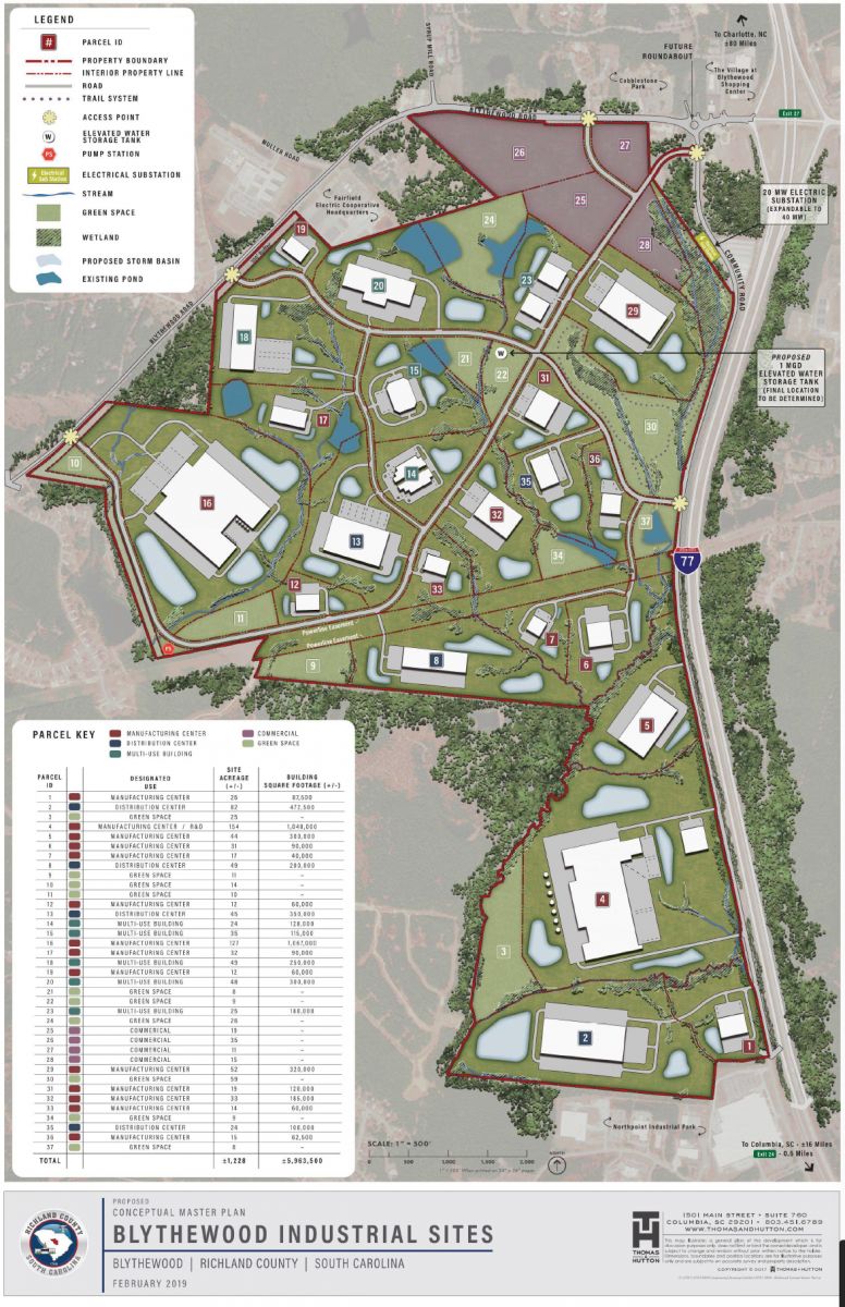 A master plan of the planned Blythewood business park. (Rendering/Provided)