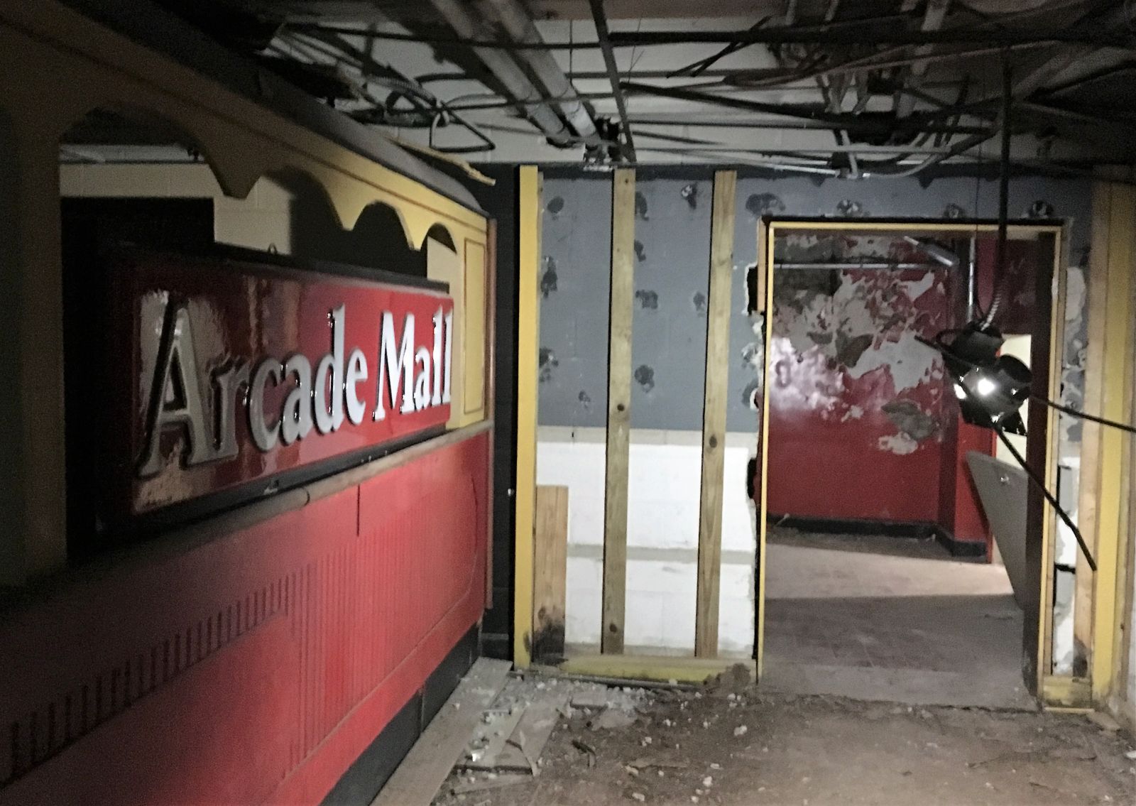 The basement of the Arcade Mall building at Main and Washington streets contains remnants of its 1970s past as Columbia Down Under. (Photo/Melinda Waldrop)