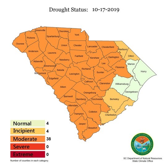 A majority of S.C. counties maintained moderate drought status as declared by the S.C. Drought Response committee. (Image/Provided)