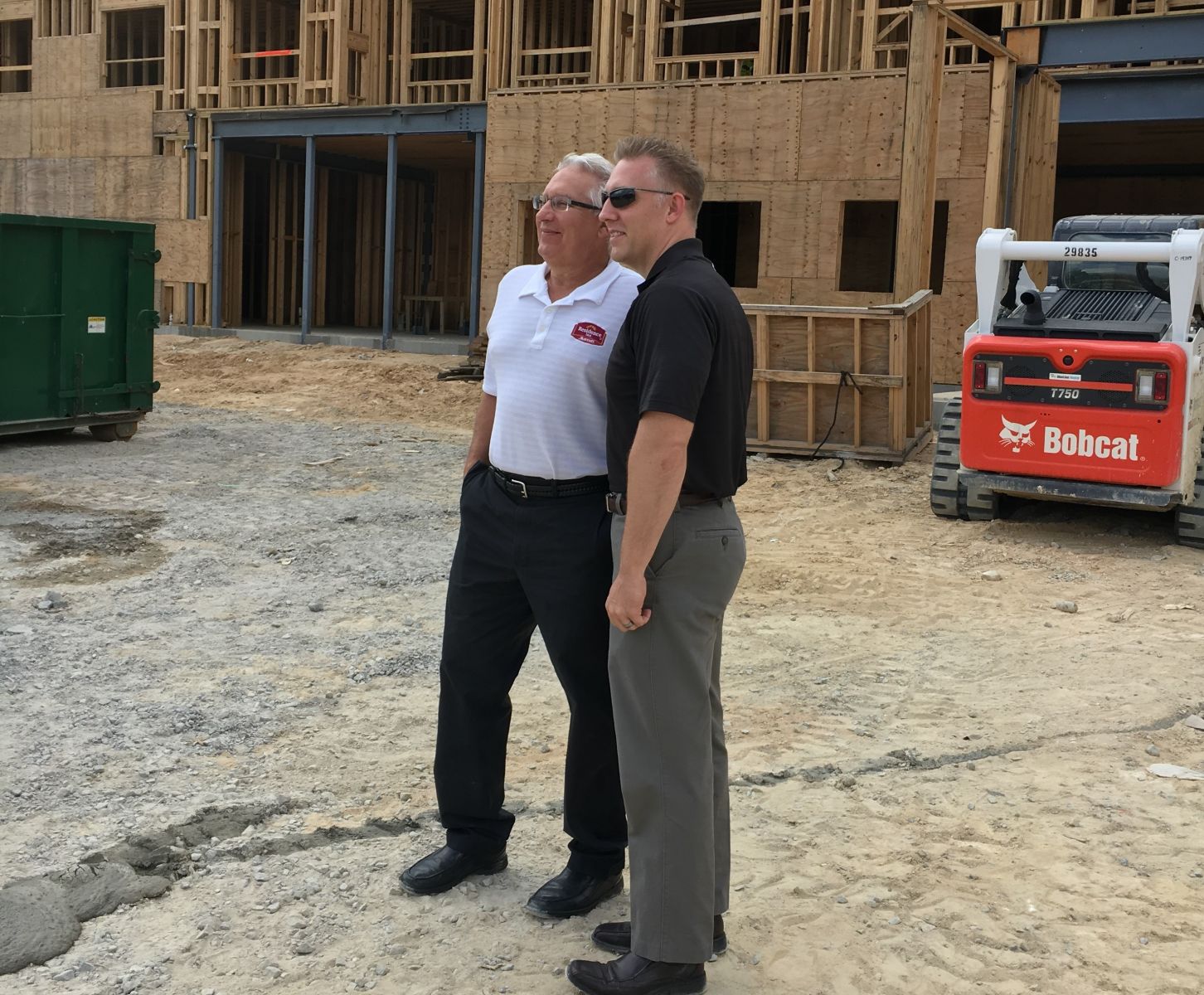 Solara Hospitality partners Andy Briggs and Clancy Cipkala review construction of TownePlace by Marriott in West Columbia. (Photo/Solara Hospitality)
