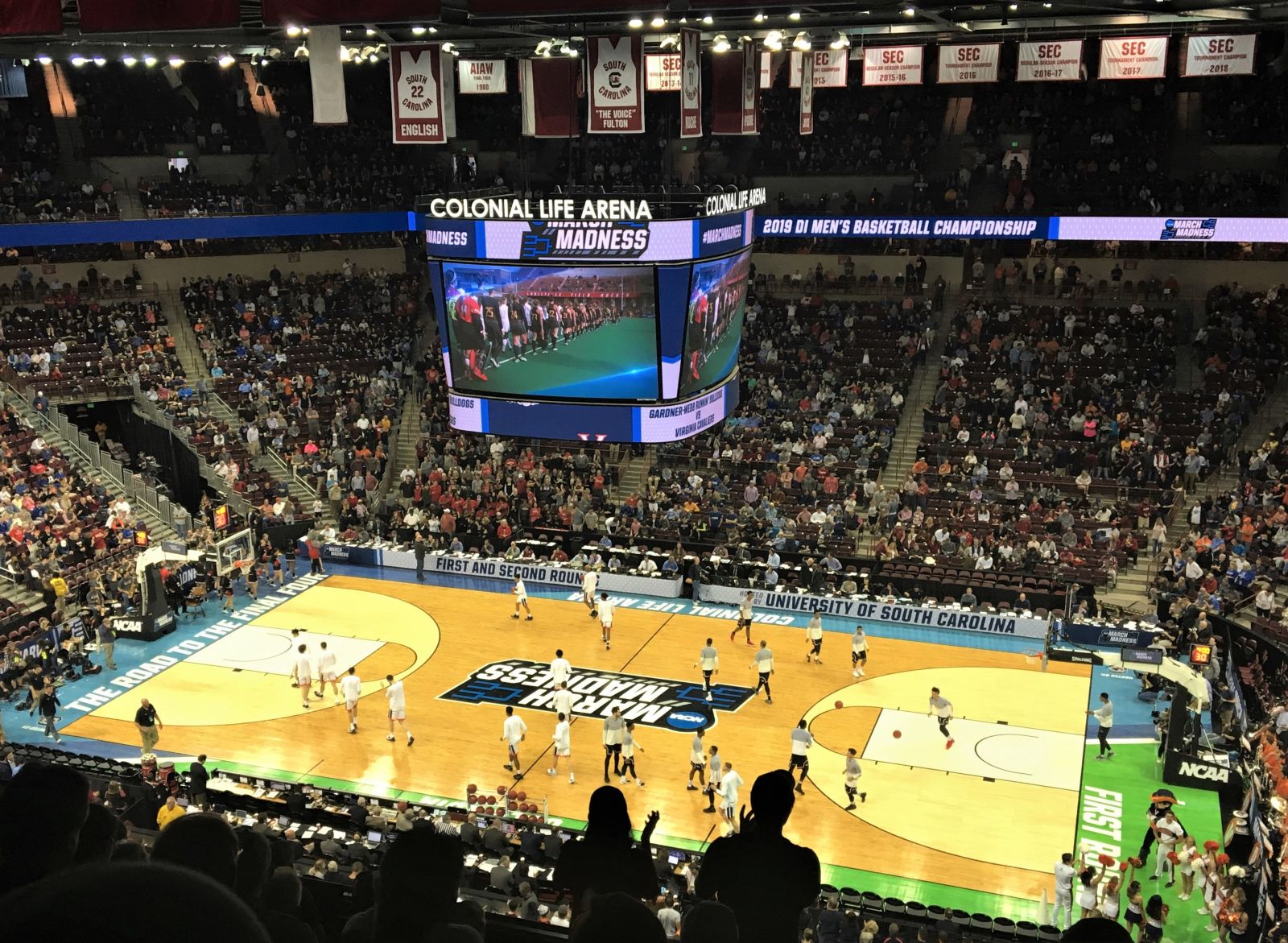 Virginia players warm up before their NCAA regional game in Columbia in March. The Cavaliers went on to win the NCAA Championship. (Photo/Melinda Waldrop)