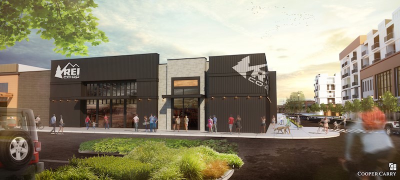 A rendering of the 20,000-square-foot REI Co-op outdoor outfitter store planned for the BullStreet District. (Image/Provided)