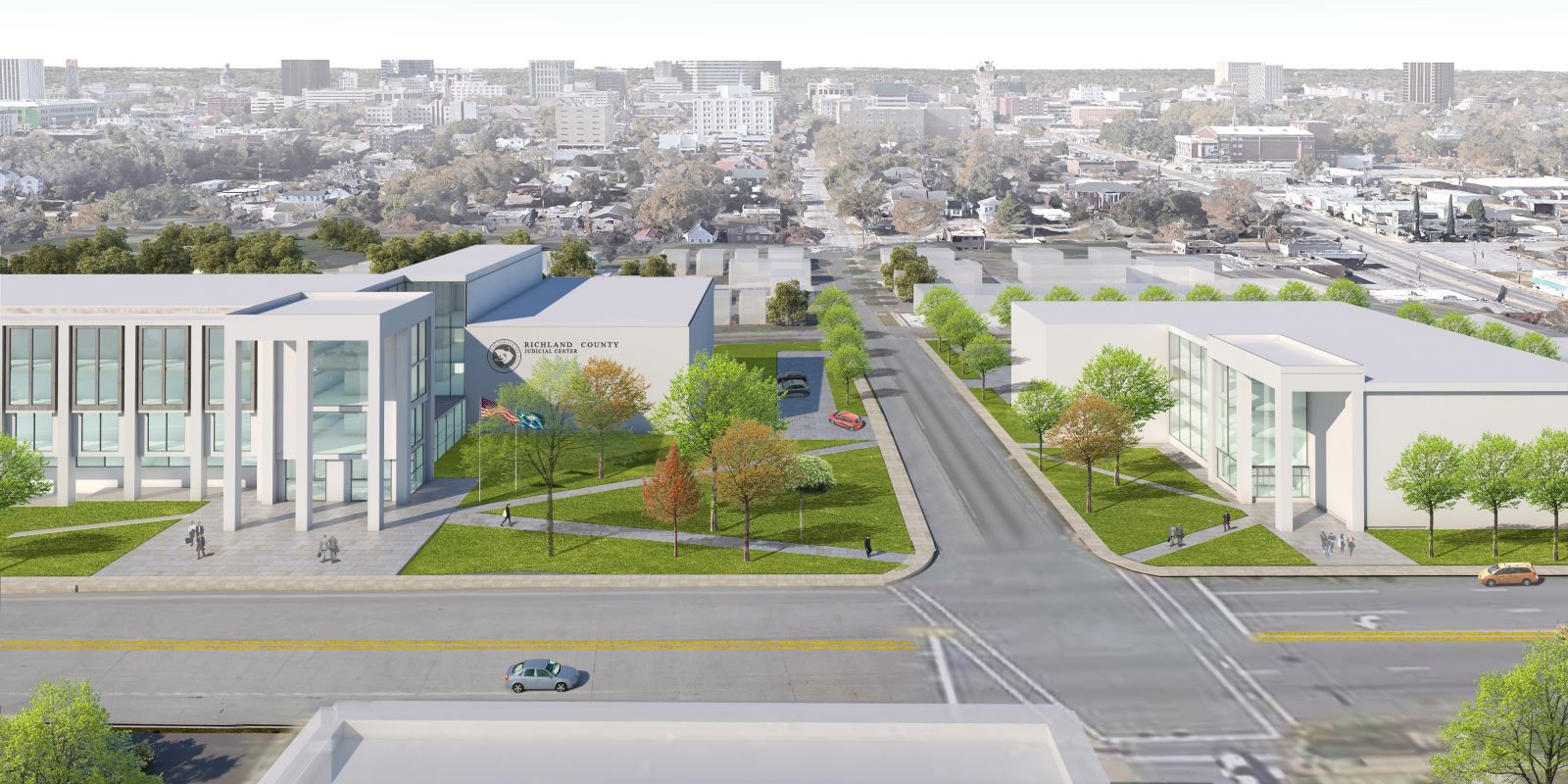 A rendering of the proposed downtown courthouse and judicial complex at 2020 Hampton St., part of the Richland Renaissance project. Richland County Council voted to indefinitely defer the project on Thursday. (Photo/Provided)