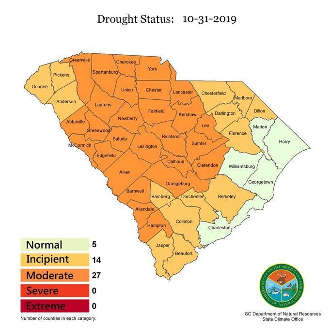 The S.C. Drought Response Committee downgraded the drought status of 11 counties on Thursday. (Image/Provided)