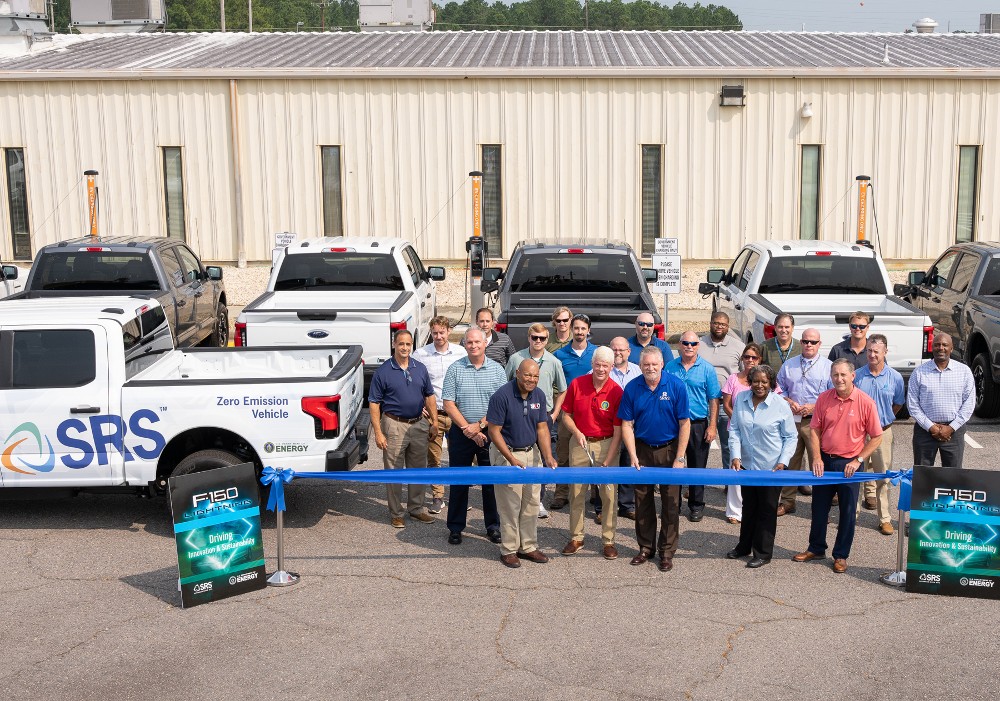 Officials held a ribbon-cutting ceremony recently to celebrate more than 100 zero emissions vehicles that now will be serving the Savannah River Site. (Photo/U.S. Department of Energy)
