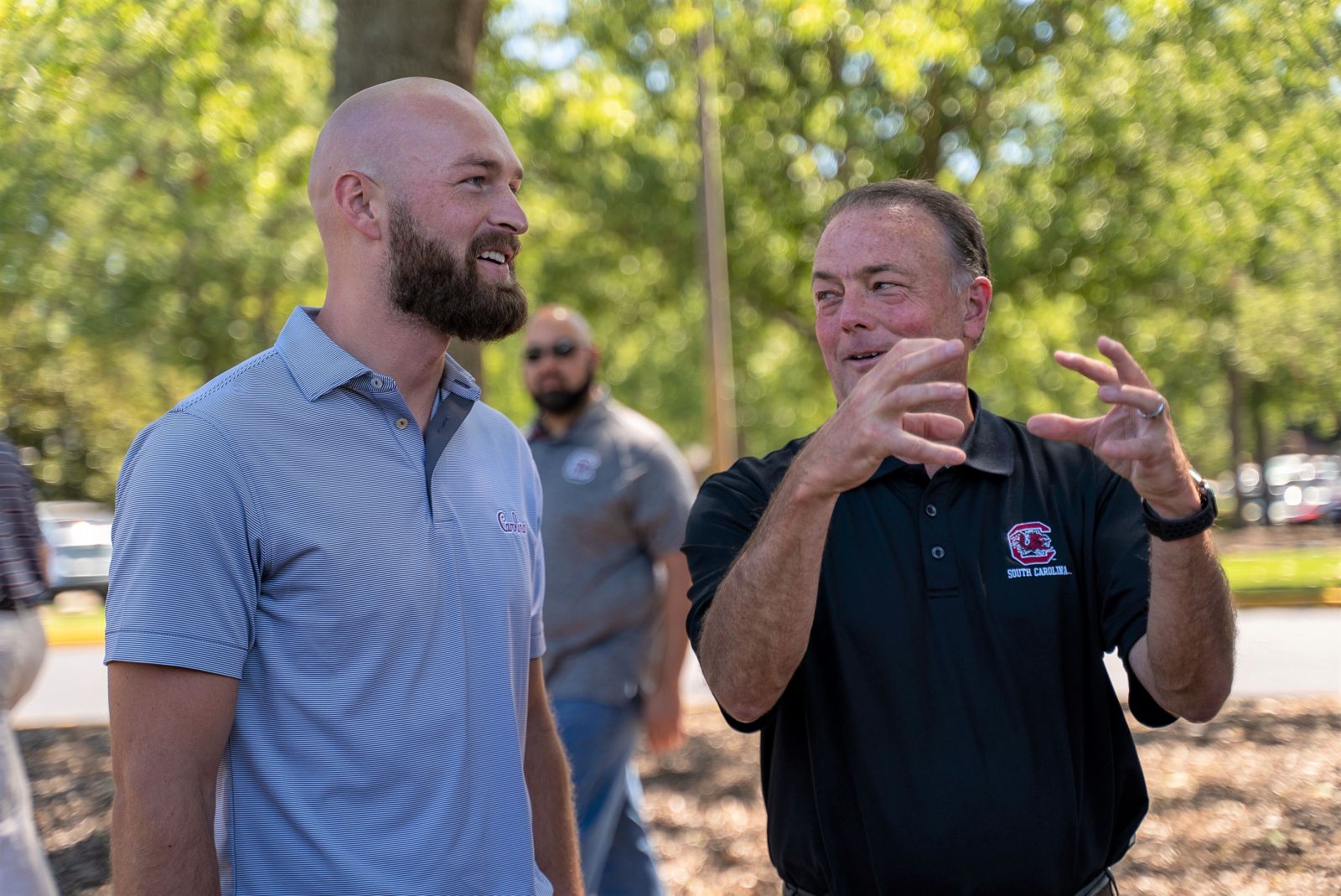 Former USC quarterback Connor Shaw talks with Colonial Life CEO Tim Arnold on Thursday. (Photo/Provided)