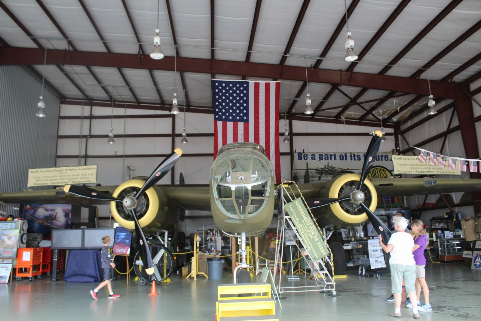 A B-25C Medium Bomber, fished out of Lake Greenwood in 1983 after crashing on a 1944 practice run, is being restored at the Jim Hamilton-L.B. Owens Airport in Columbia. (Photo/Christina Lee Knauss)