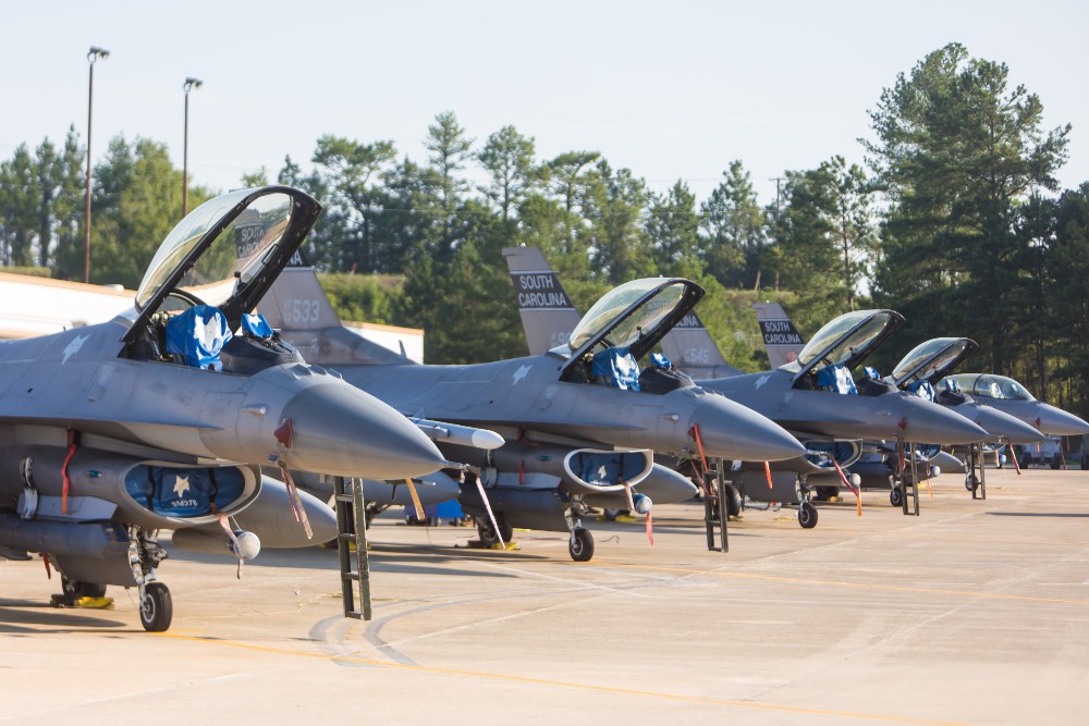 The S.C. Air National Guard's F-16 Falcon fight jets will be at Columbia Metropolitan Airport for several more weeks. (Photo/Jeff Blake/JeffBlakePhoto.com)