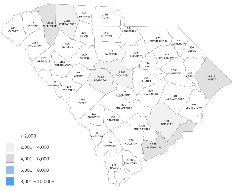 S.C. unemployment claims by county for the week ending May 2. (Image/Provided)