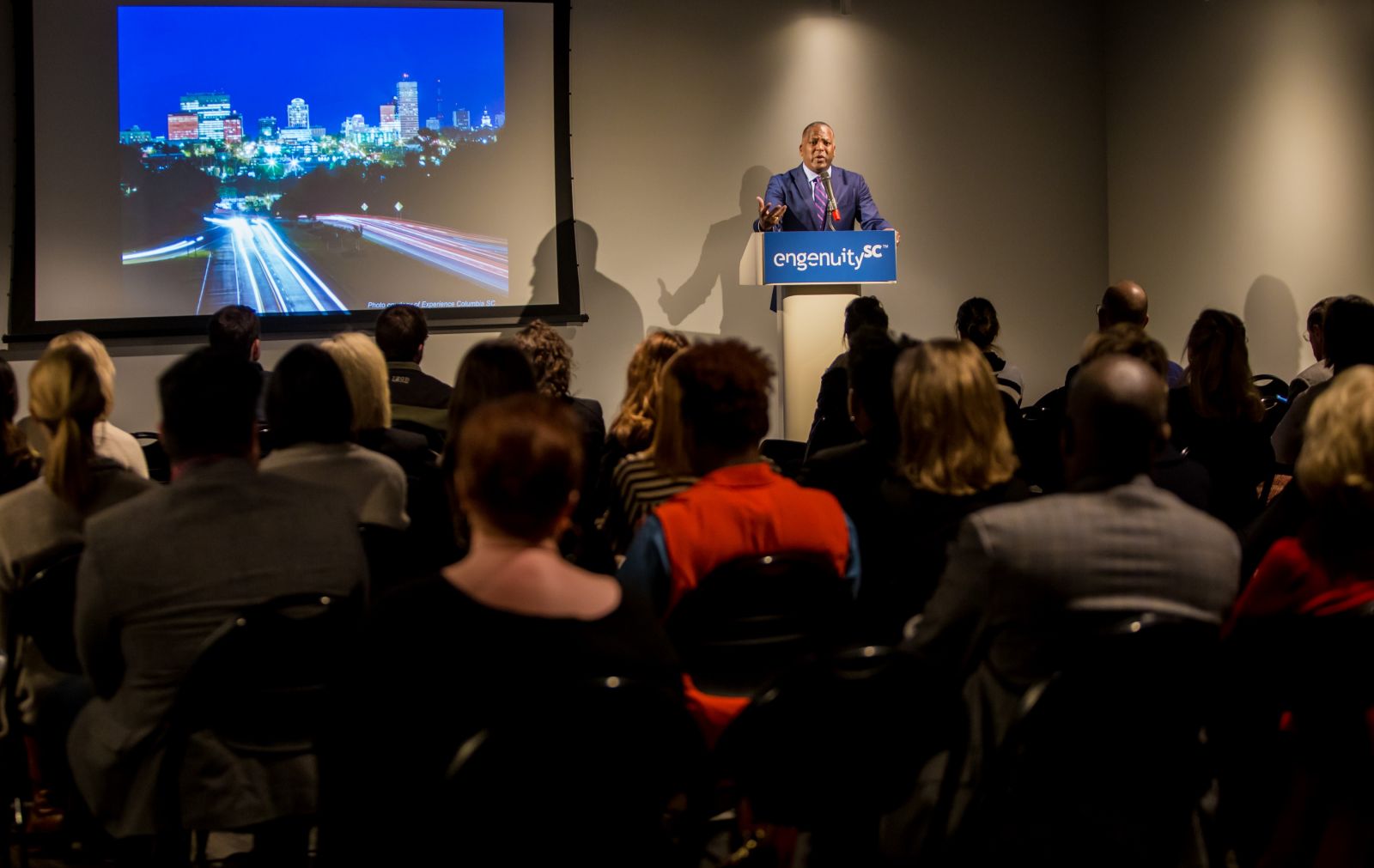 Columbia Mayor Steve Benjamin talks about his vision for the city during Monday's release of the 2018 Midlands Regional Competitiveness Report. (Photo/Jeff Blake Photography)