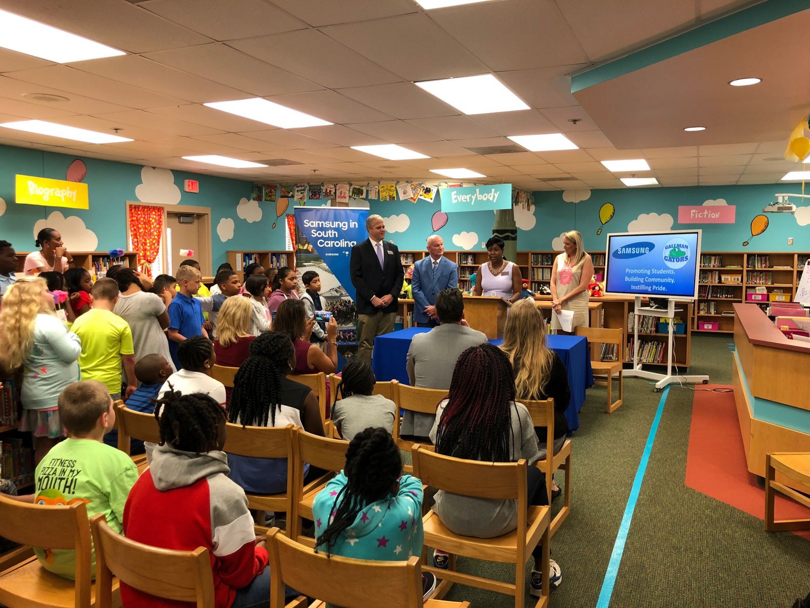 Samsung announces the donation of three interactive digital flipcharts to Gallman Elementary School in Newberry on Wednesday. (Photo/Provided) 