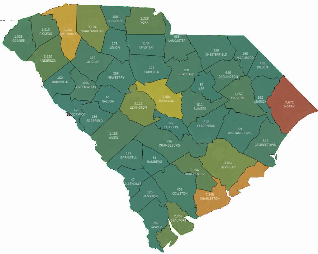 A county-by-county look at S.C. unemployment claims for the week ending March 28. (Image/Provided)