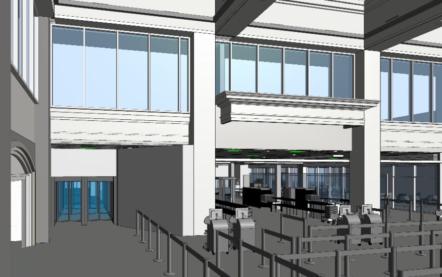 Work has begun on Columbia Metropolitan Airport’s checkpoint expansion project as the airport is on track to reach a passenger traffic record by the end of 2024. (Rendering/Columbia Metropolitan Airport)