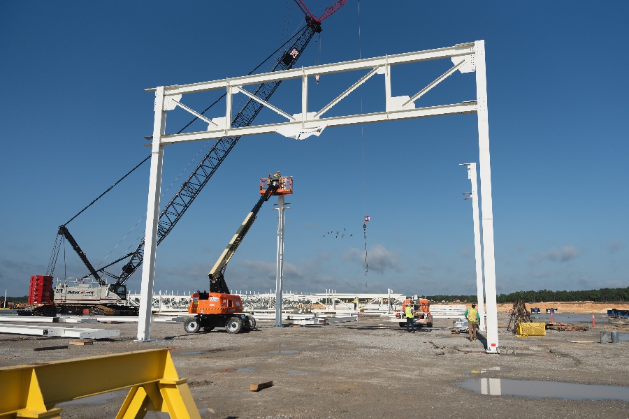 Construction teams erected the first steel support beams at Scout Motors' Blythewood plant. (Photo/Scout Motors)